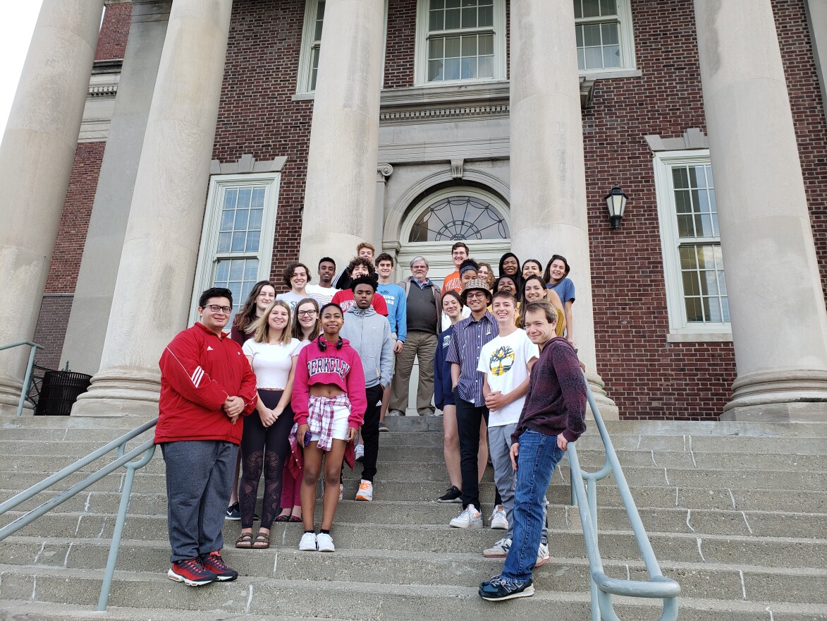 Wilkinson with 2019 'The Chatterbox' staff at Walnut Hills High School.